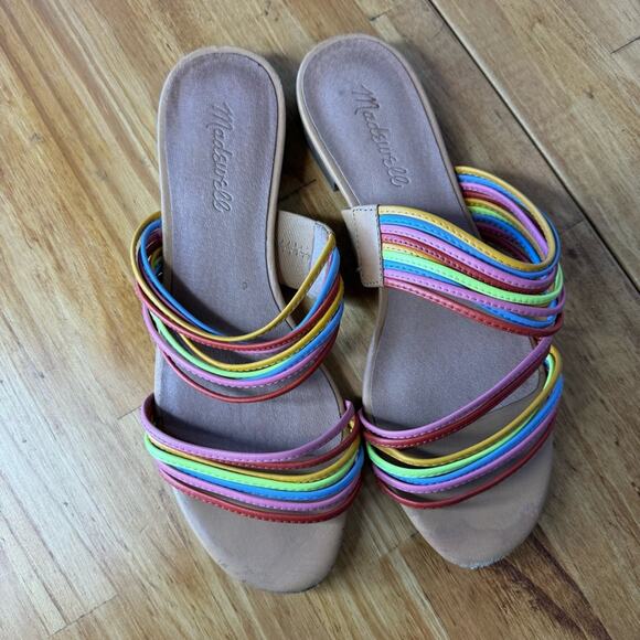 Madewell The Meg Slide Sandals Rainbow Strappy Leather Flats Size 7 - Picture 3 of 6